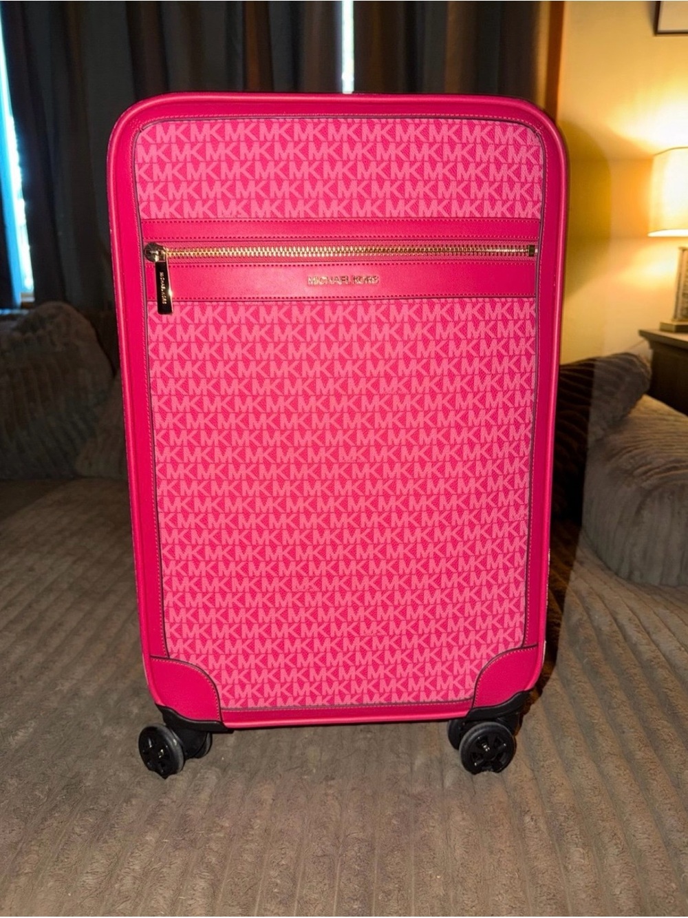 Michael Kors Pink Monogram Spinner Carry-On Luggage
